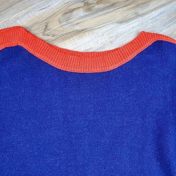 ☔️🩵PattyBoutik Blue & Orange Colorblock Boatneck Sweater Large - Picture 6 of 12